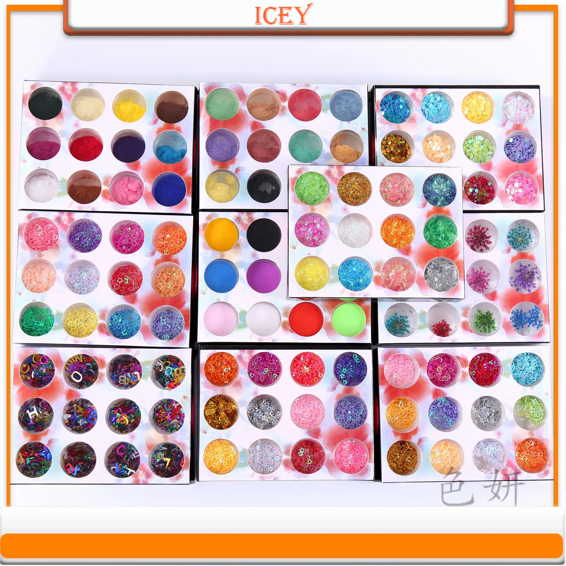 Icey Beauty Nail Glitter Glitter 12 Color Shell Paper Pearl Powder Diamond Shaped Peach Heart Glitter Nail DIY Slime Material