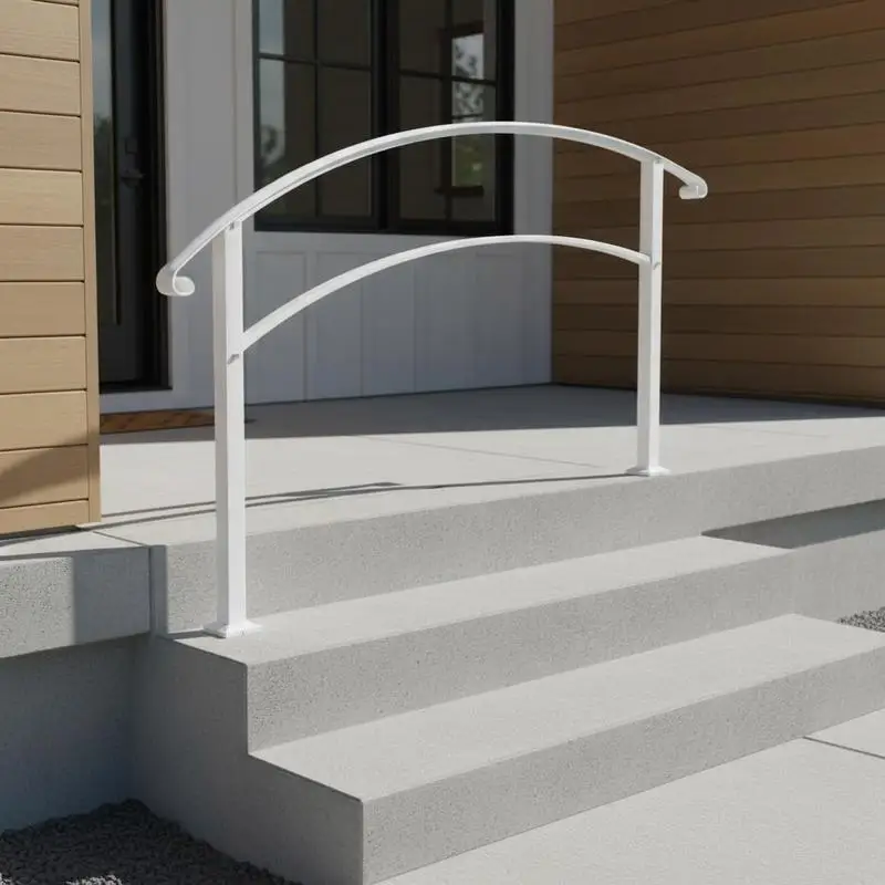 

3ft Stair Railing, 3 Steps, 0° to 45°, Elegant White Entrance Railing, Stainless Steel Adjustable Stair Handrail, Welded Iron