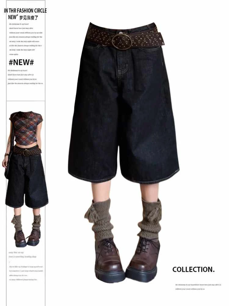 

Summer Women Vintage Korean Jorts Denim Shorts Japanese Harajuku Jean Cowboy Pants 2000s Shoujo Kpop Old Money Tide Simple New