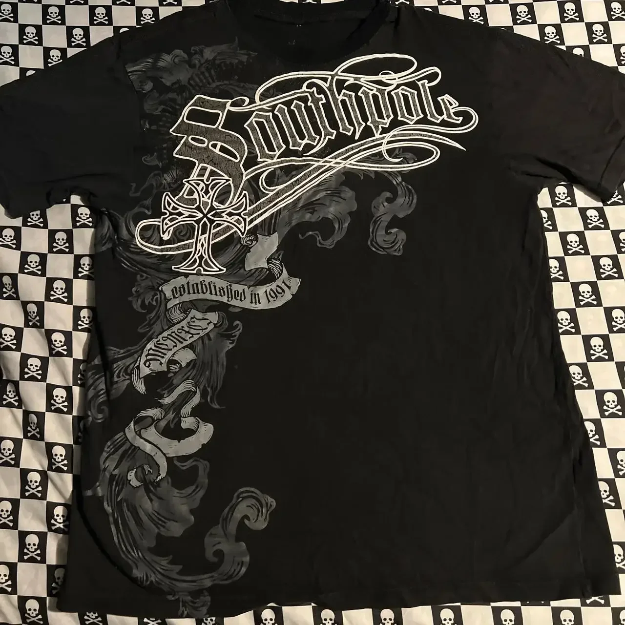 Southpole Y2K Vintage katoenen grafisch T-shirt, oversized unisex T-shirt met gotische print, streetwear, retro zacht shirt voor heren