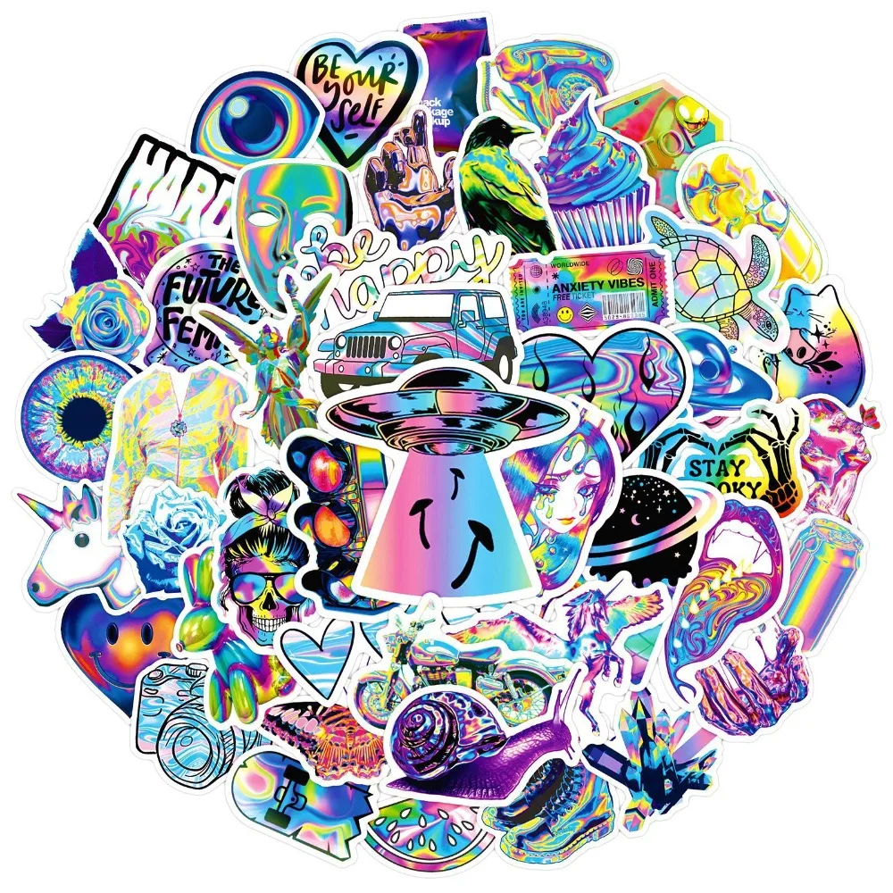 ملصقات ليزر كرتونية رائعة ، ثلاثية الأبعاد ، جمجمة تريبي ، مقاومة للماء ، شارات جرافيتي ، لابتوب ، هاتف ، جيتار ، حقائب ، مذكرات ، 10 ، 50