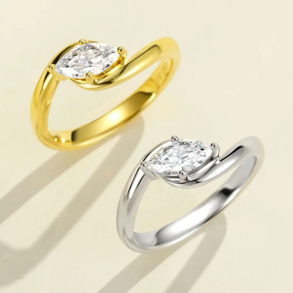 1CT D Color Moissanite Ring For Women 925 Sterling Silver with White Gold Plated Lab Diamond Engagement Wedding Band Jewelry