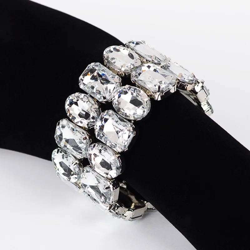 New Fashion Women\'s Bracelet Rhinestone Elastic Bracelet Wedding Party Decoration Wide Bracelet for Girls