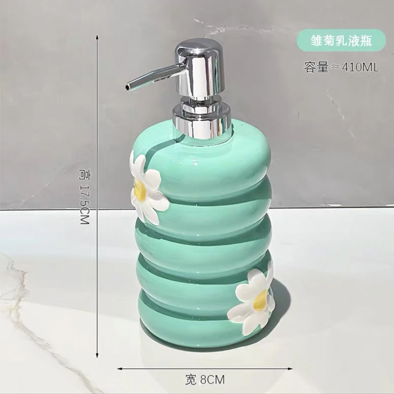 Creative Daisy Emulsion Bottles Home Bathroom Press Bath Lotion Hand Wash Bottles Bathroom Articles Ceramic Empty Bottles