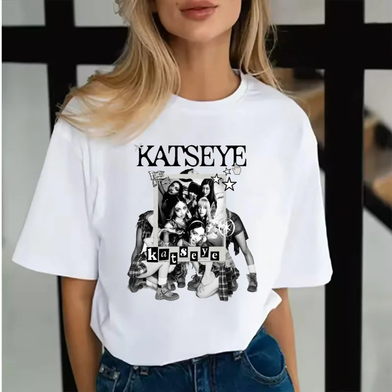

Футболка KATSEYE, летняя модная свободная и удобная одежда, нейтральный хлопок, повседневный уличный топ