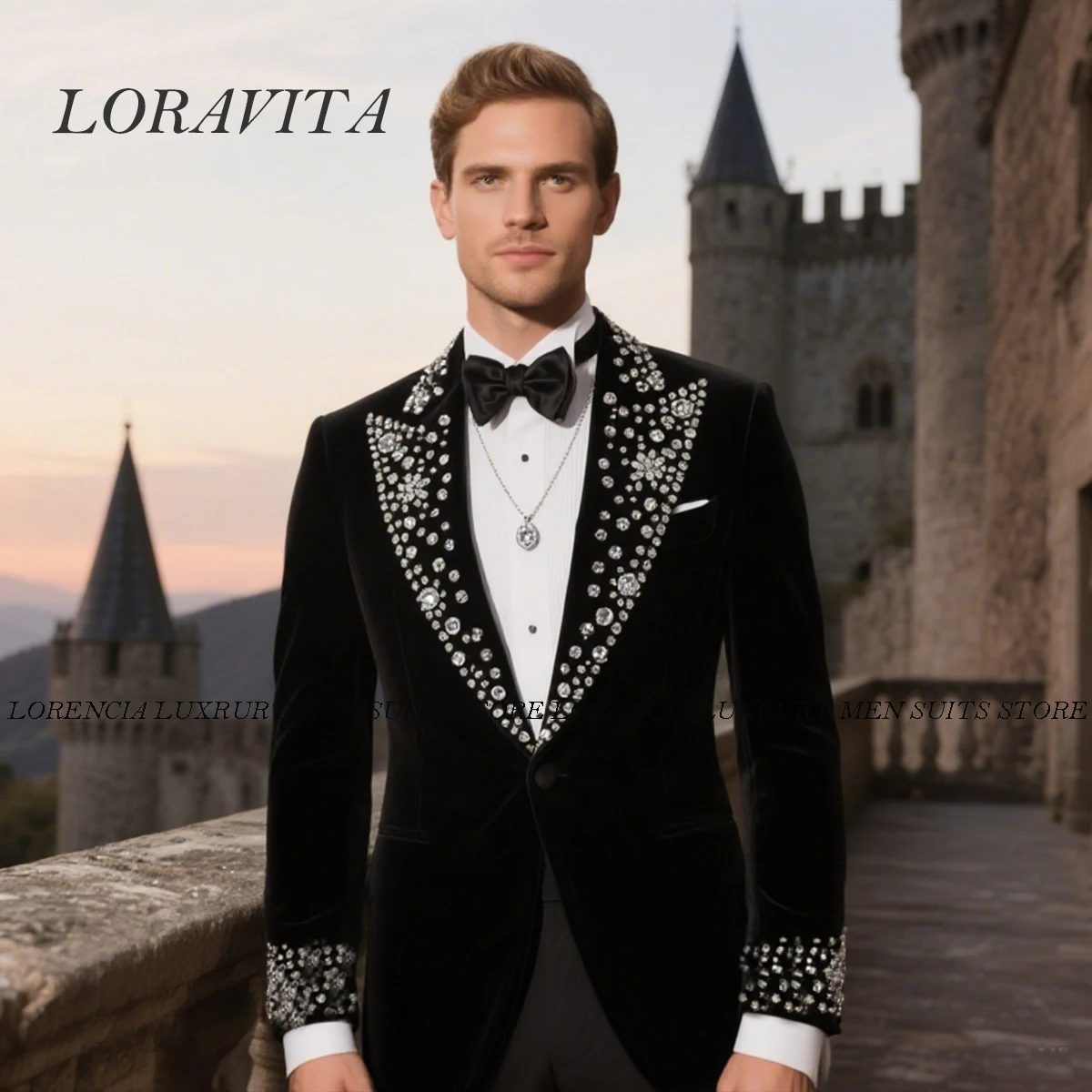 

Customized Glitter Diamond Ornament Lapel Men Suit Slim Wedding Tuxedos 2 Pieces Sets Formal Groom Male Blazers Ropa hombre