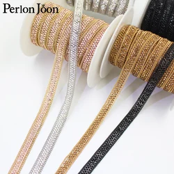 gold silver chain rhinestone trim tape hot fix craft crystal decoration iron on webbing clothing bags shoes TR163