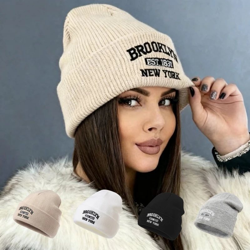 1 szt. Zimowa, ciepła, dwuwarstwowa czapka beanie dla kobiet, wiatroodporna, unisex, dzianinowa czapka typu skull cap do użytku na zewnątrz, na narty, do codziennego użytku
