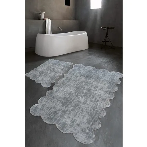

Balat Carpet Laser Cut Patterned Light Gray Plush Bath Mat 2 Pieces