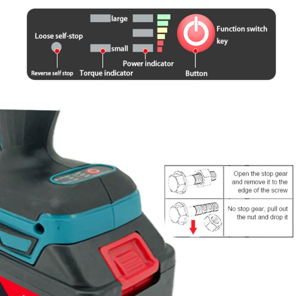 Electric Impact Wrench Cordless Brushless Electric Wrench LED 1/2 inch Screwdriver Power Tools Compatible Makita 18V Battery