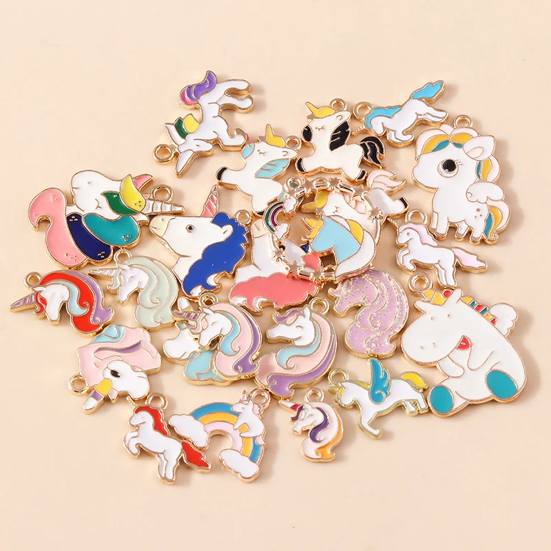 Leslie 10 Stück niedliche Emaille-Cartoon-Einhorn-Charms-Anhänger für DIY-Schmuckherstellung, handgefertigte Bastelarbeiten, Ohrringe, Halsketten, Zubehör – Detail 6