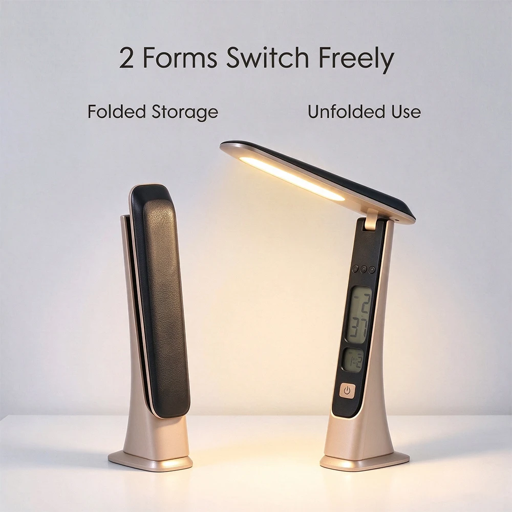WILIT LED Desk Lamp with Digital Display, 3 Color Modes Foldable Table Lamp, Dimmable Reading Light for Study Bedroom Office