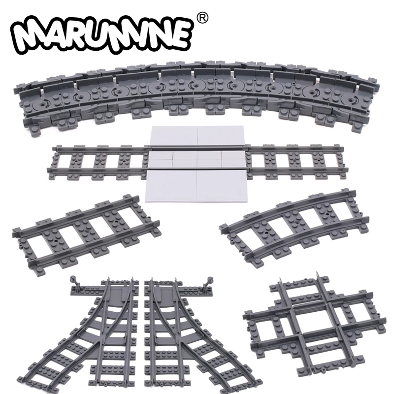 Marumine MOC City Trains Flexible Switch Railway Tracks Straight Curved Cross Rail 53400 88492 2861 2859 Compatible Bricks Parts