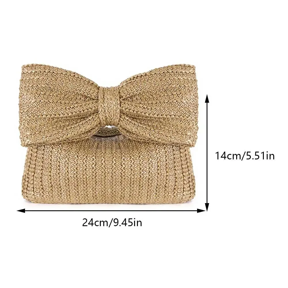 Summer Straw Woven Clutch Bag Women Bow Purse 2024 Luxury Design Ladies Evening Handbag Party Banquet Bags Vacation Beach Tote