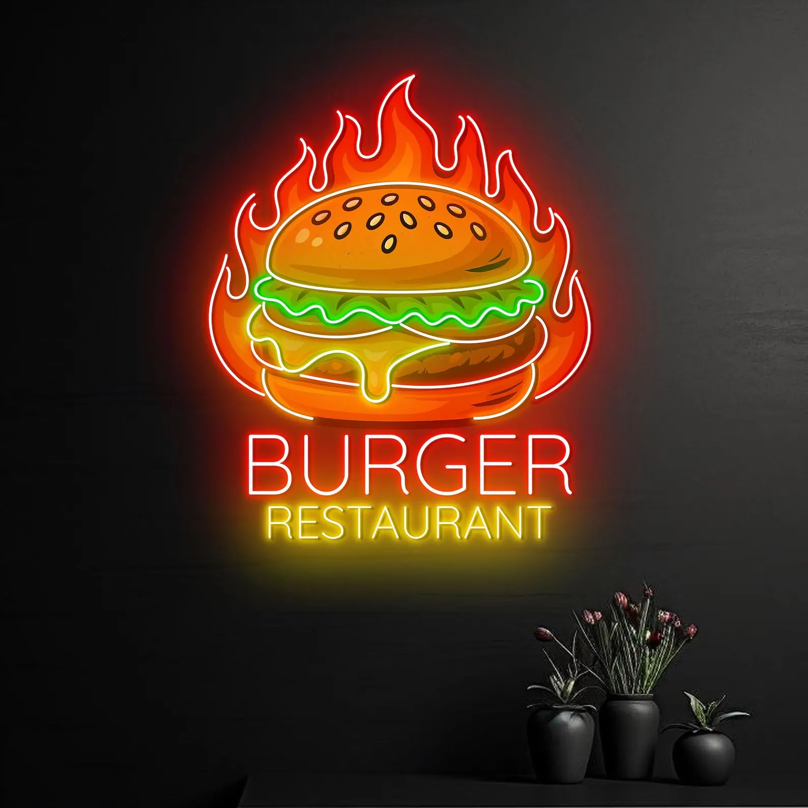 

Burger Neon Sign, Custom Wall Light For Restaurant Or Kitchen Wall, Business Neon Sign,Burger Lover Gift,Neon Home Decor
