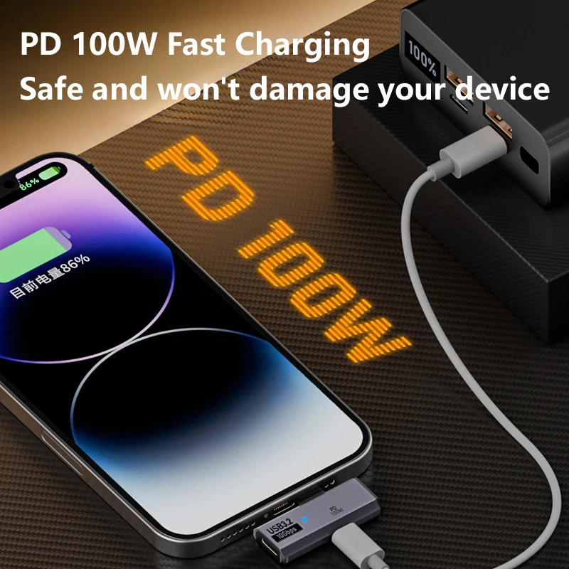 L‑Shape USB‑C Right Angle Adapter 100W PD Fast Charge USB3.2 10Gbps Data Transfer Type‑C Male to Female Converter  2026 New