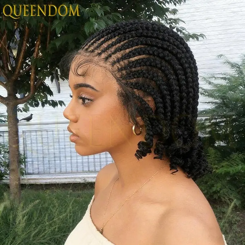 Synthetic Short Bob Braided Wig 8 Inches Full Lace Knotless Box Braid Wig for Black Women Crochet Cornrow Braids Locs