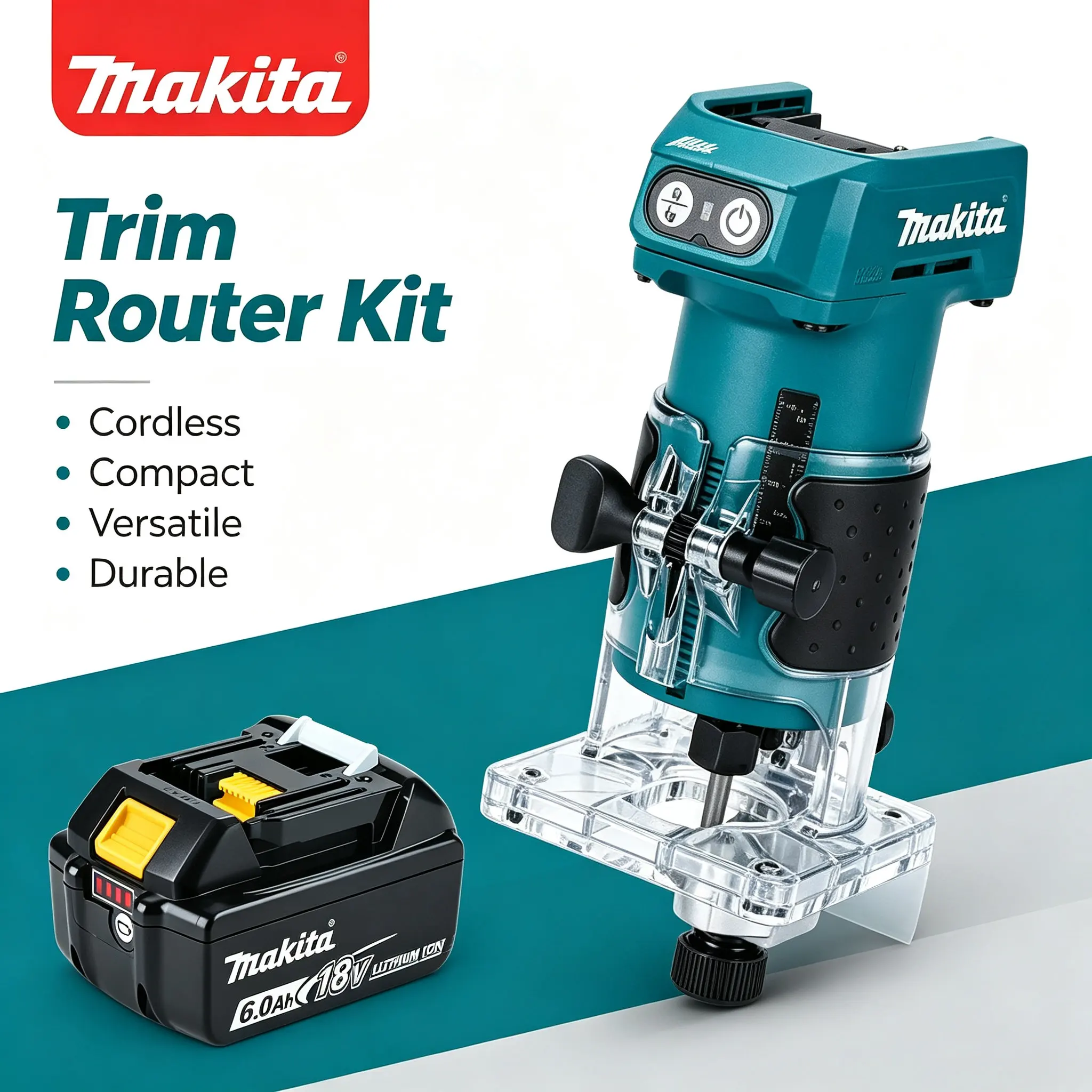 Makita DRT52 18V LXT Kompakter Akku-Oberfräser, stabiler, vibrationsgedämpfter Handfräser für langfristiges Kantenbearbeiten, Nutenfräsen, Schlitzherstellung, Schrankbau und Holzrenovierungsprojekte
