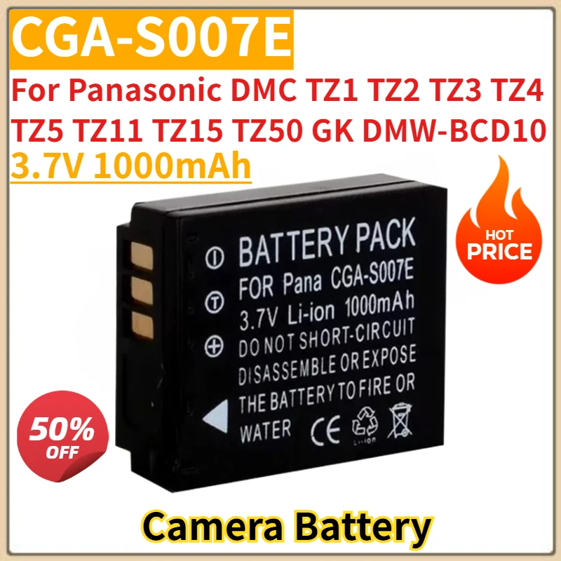 

Camera Battery 3.7V 1000mAh CGA-S007E for Panasonic DMC TZ1 TZ2 TZ3 TZ4 TZ5 TZ11 TZ15 TZ50 GK DMW-BCD10 Brand-New High Quality