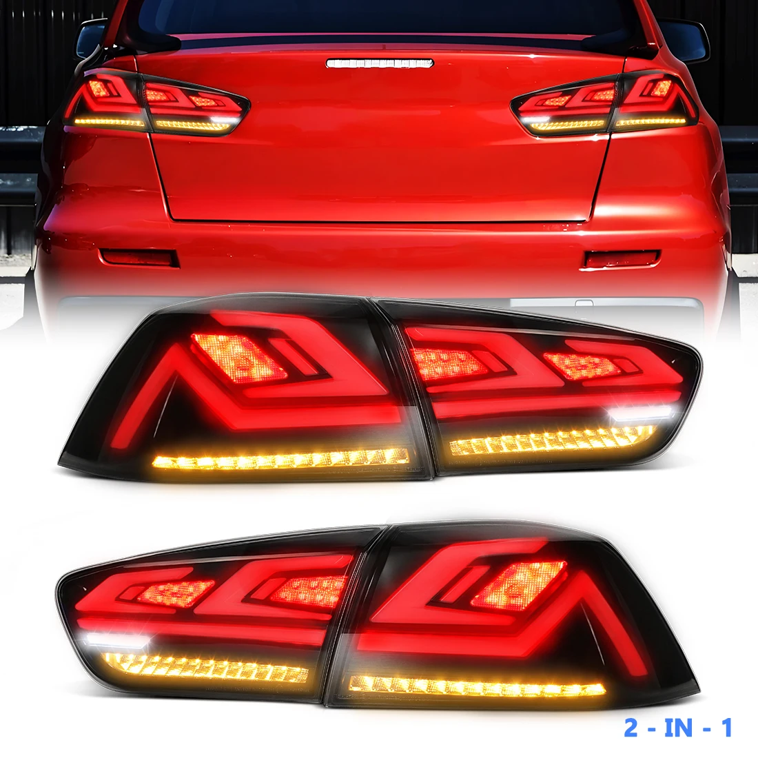 

2 шт. светодиодный задний фонарь для Mitsubishi Lancer EVO-X 2008-2021, последовательный стоп-сигнал заднего хода, динамический указатель поворота, дневной свет 12 В
