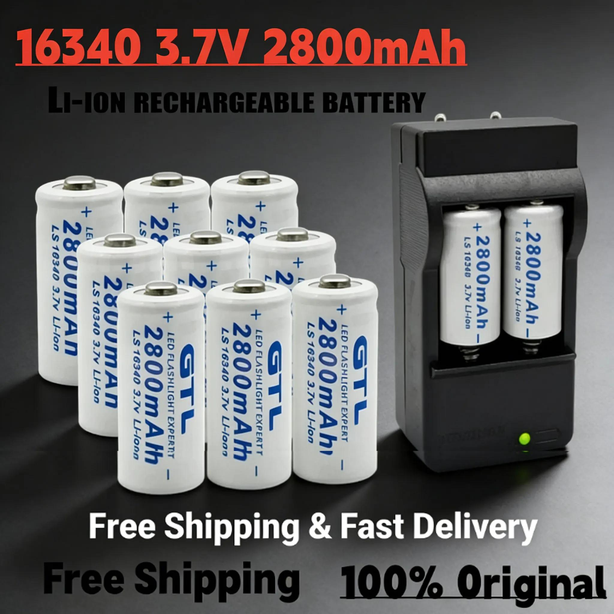 

CR123A RCR123 ICR16340 Battery 2800mAh 3.7V Rechargeable Li-ion Battery 2-20pcs with L70+16340 Charger for Security Camera