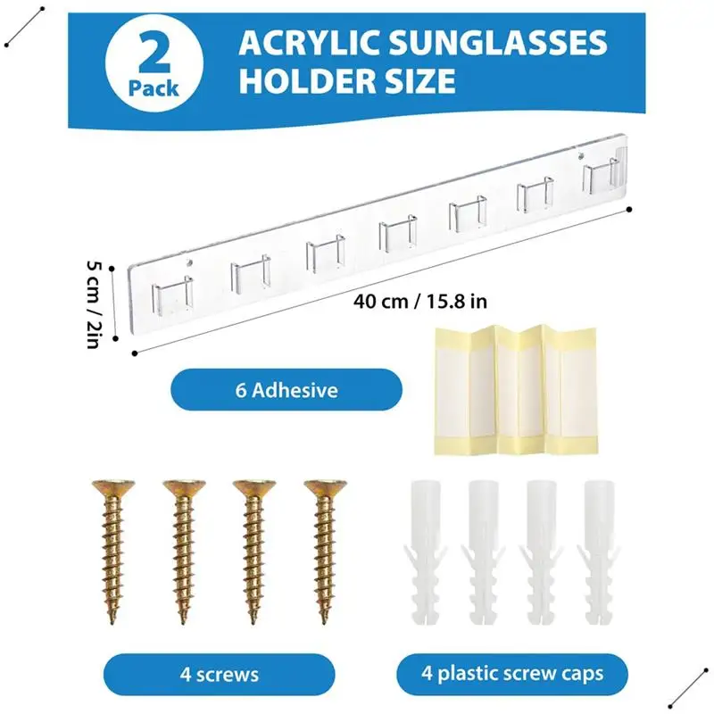 Sunglasses Holder Organizer,2Pc Acrylic Sunglasses Wall Mounted Eyeglasses Display Holder Eyewear Glasses Hanging Rack Durable B
