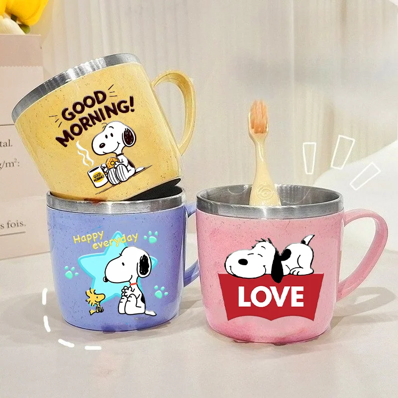 Snoopys Stainless Steel Water Bottle for Women Cute Cartoon Toothbrush Cups Boy Girl Home Simple Mug Fashion Water Cup Kids Gift