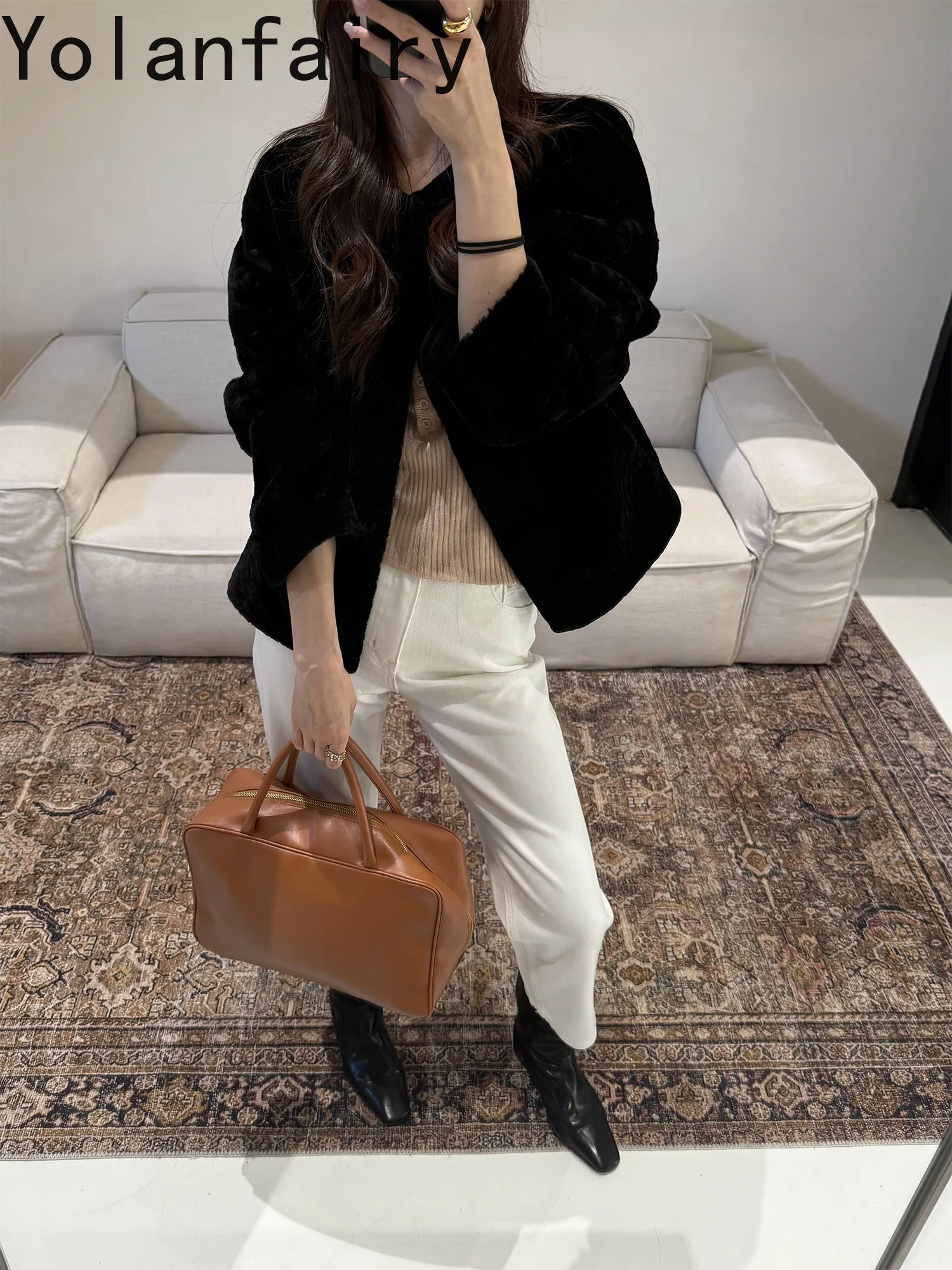 YOLANFAIRY Genuine Sheepskin Shearling Woman Real Fur Coat Winter High Quality 100% Natural Fur Jacket Short Warm Casaco Pele