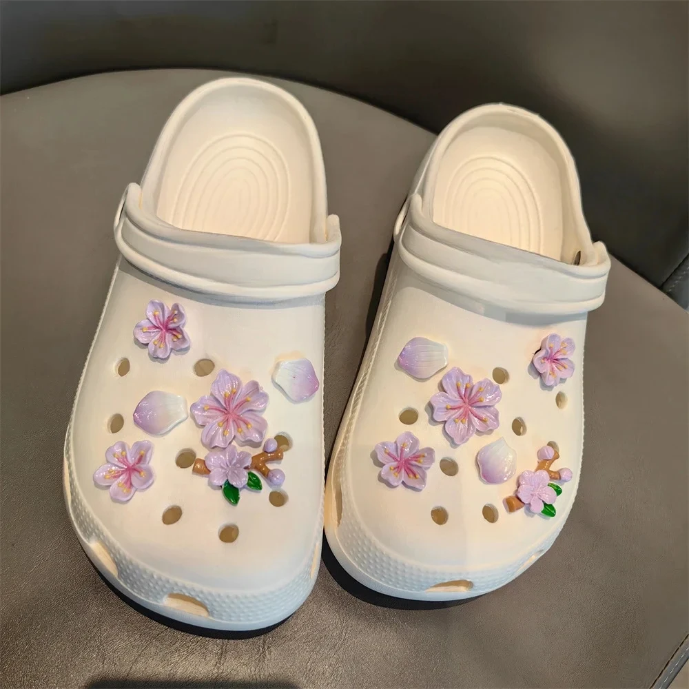 12PCS Cherry Flower Set Shoe Charms Clogs Accessoriess DIY Slide Sandals Garden Shoe Decor Buckle Beach Bag Pin Girl Women Gifts