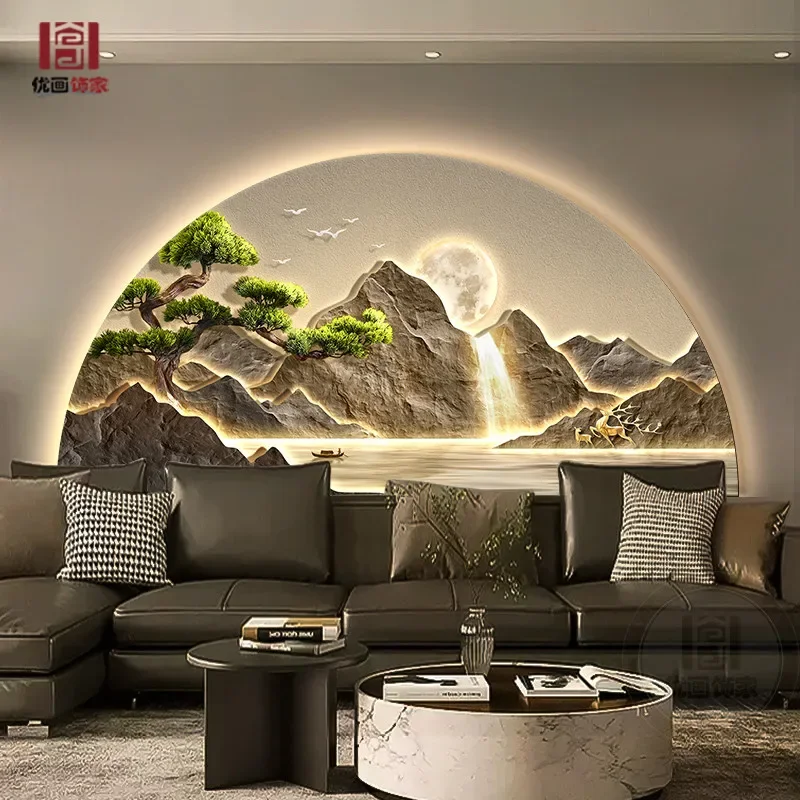 Flowing water generates wealth, living room decoration painting, sofa background wall, highend feeling, luminous wall lamp paint