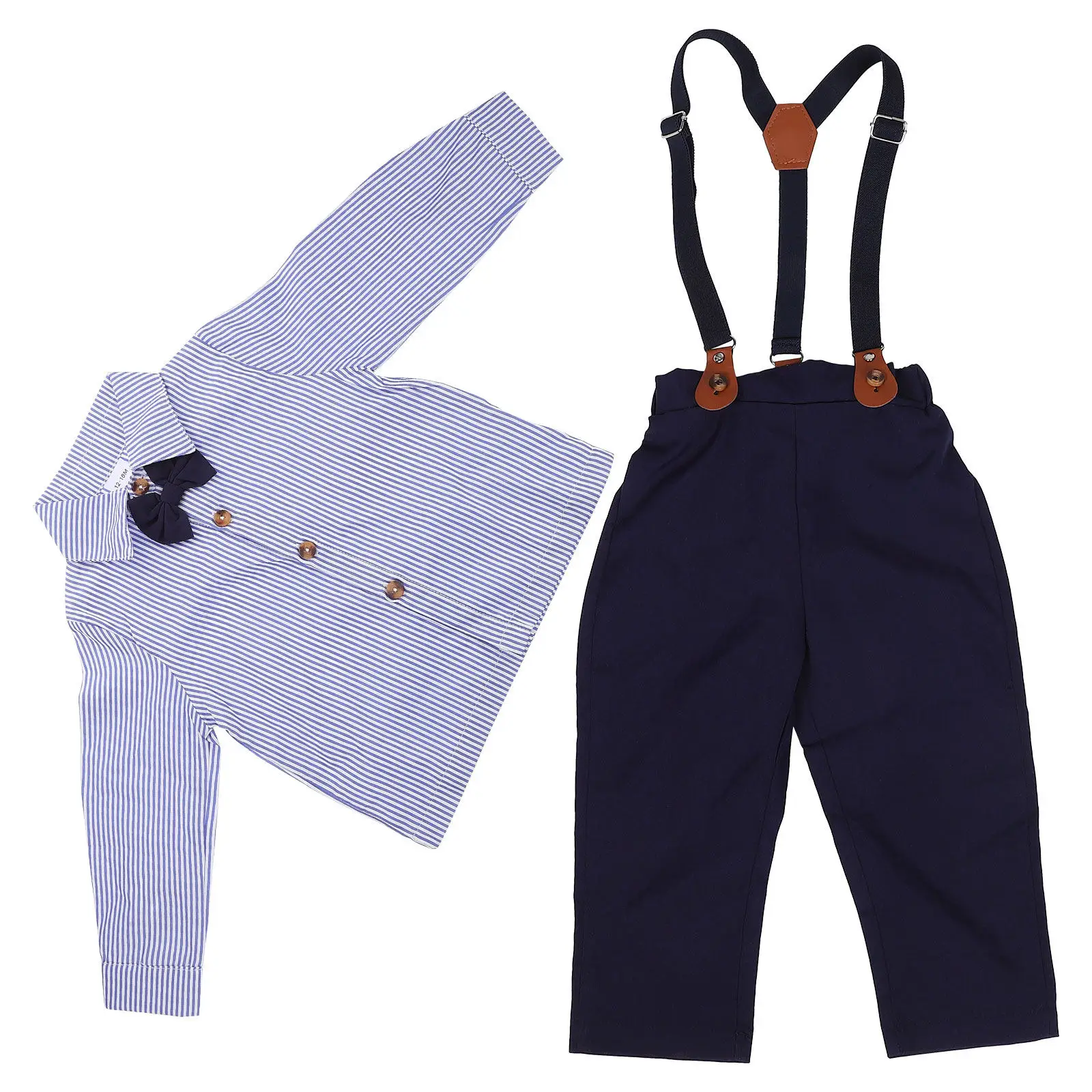 

1Set Boys Overalls Set Toddler Spring Fall Long Sleeve Shirt Baby Boy Dress Shirt Bow Tie Suit Toddler Gentleman Outfit Formal