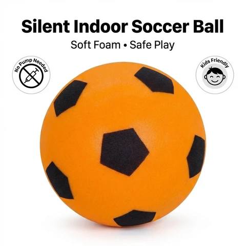 Silent Indoor Soccer Ball, Soft Airless Foam Football for Kids, Quiet Bounce Training Ball, Safe for Home/Living Room