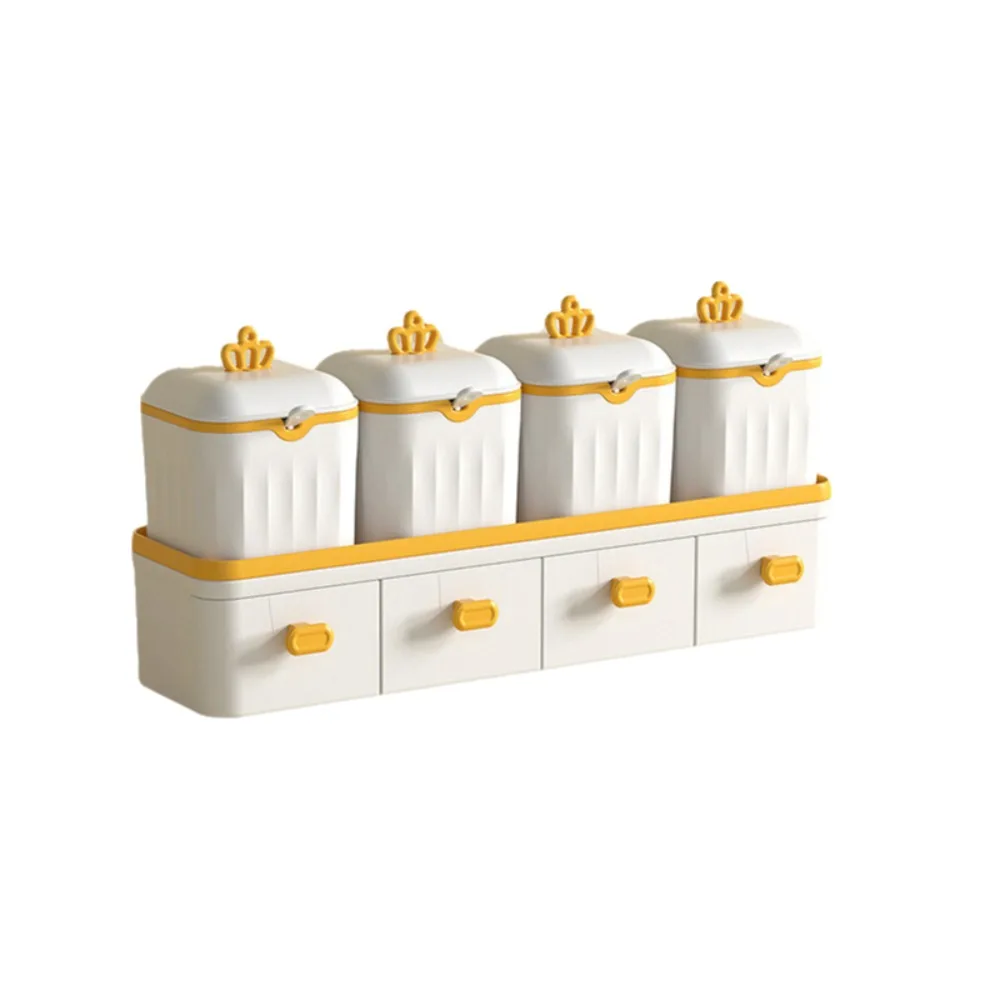 

Kitchen Tool 8 Grids Seasoning Jar Set Double Layer Drawer Design Condiment Container Moisture-proof with Spoon Spice Box Home