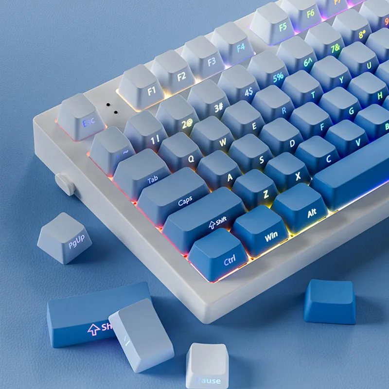 133 Key Gradient Keycaps Side Printed Shine through PBT Double Shot OEM Profile for MX Switches Gaming Keyboard Keycaps