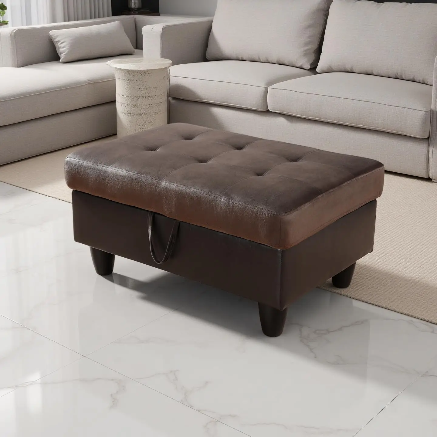 Large Square Ottoman, Microfiber&Leather Wood Frame 55L Storage Footstool for Entryway Coffee Table Chair RV, Customized