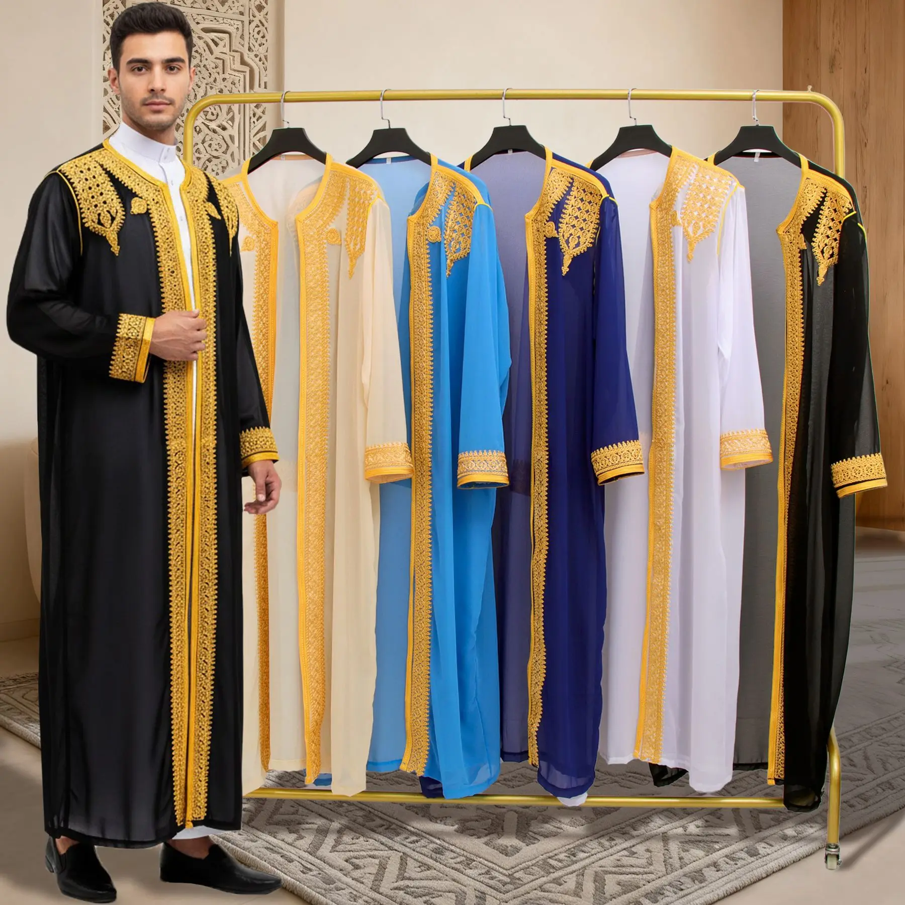 Eid Ramadan Islamic Clothing Men Kaftan Moroccan Kebaya Open Muslim Kimono Turkey Abaya East National Costume For Prayer Clothes