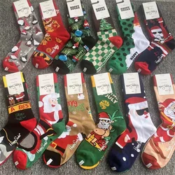 Happy Socks New HS Christmas Socks Women's Cotton Mid Tube Socks Unisex Size 36-40