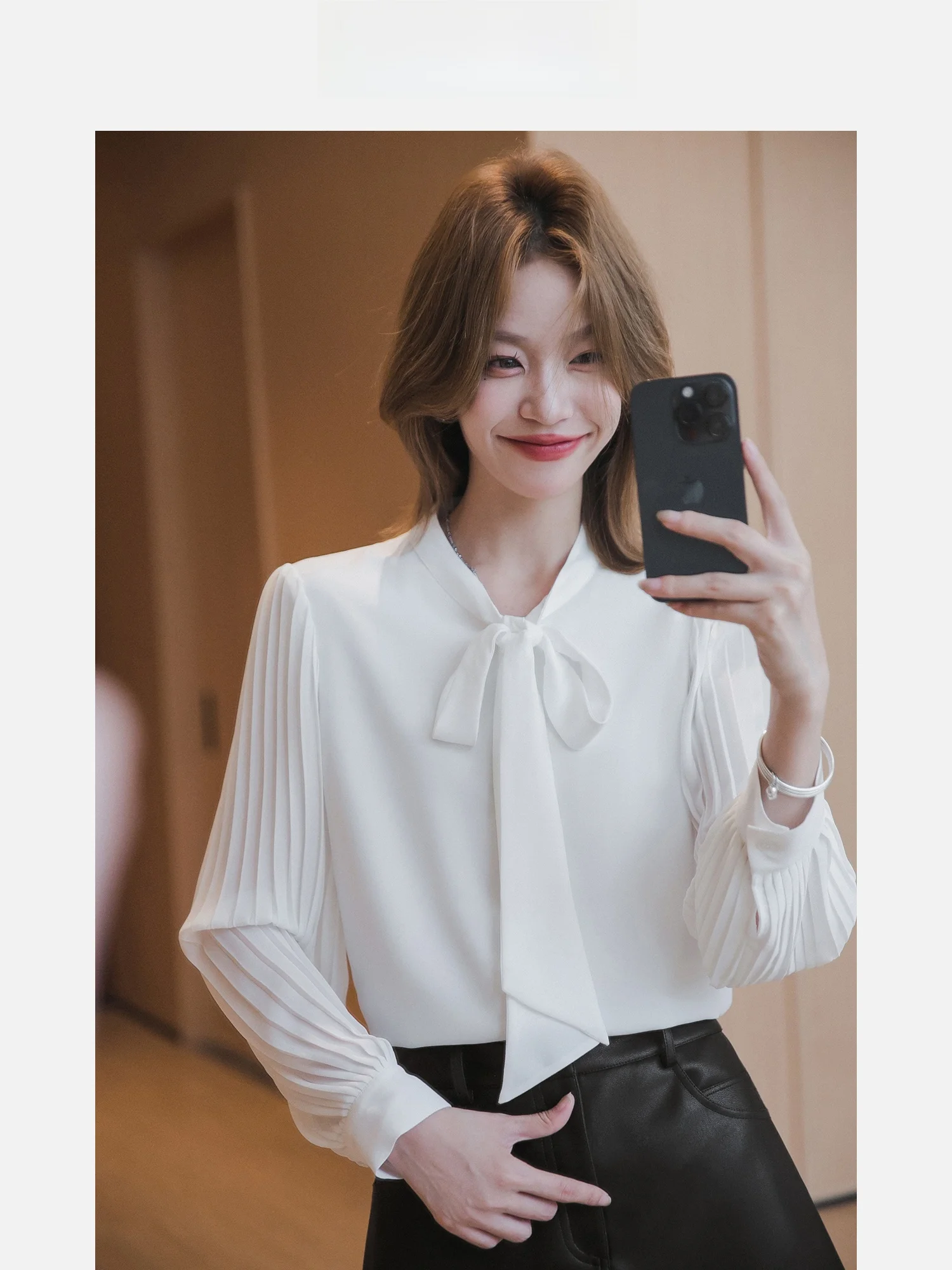 

Chic Cold Brew irt Design Sense Tie Dotted Chiffon Women's Autumn New Sle Faionable Versatile Slimming Straight Cut Pol...