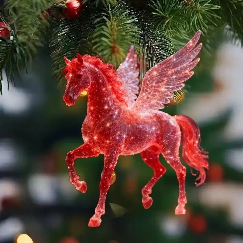 Colgantes de Navidad acrílicos 2D, colgantes de árbol de caballo del zodiaco, colgante para espejo retrovisor de coche, adornos de decoración para fiesta de año nuevo