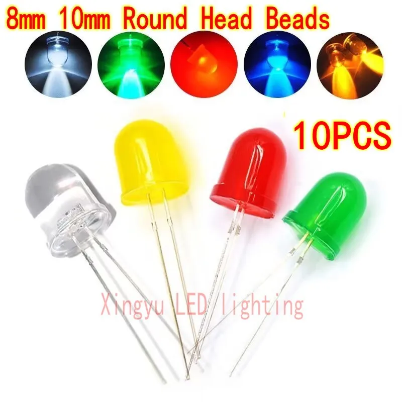 High brightness F8mm LED 10mm transparent indicator light white warm light red blue light purple light LED direct insertion lamp