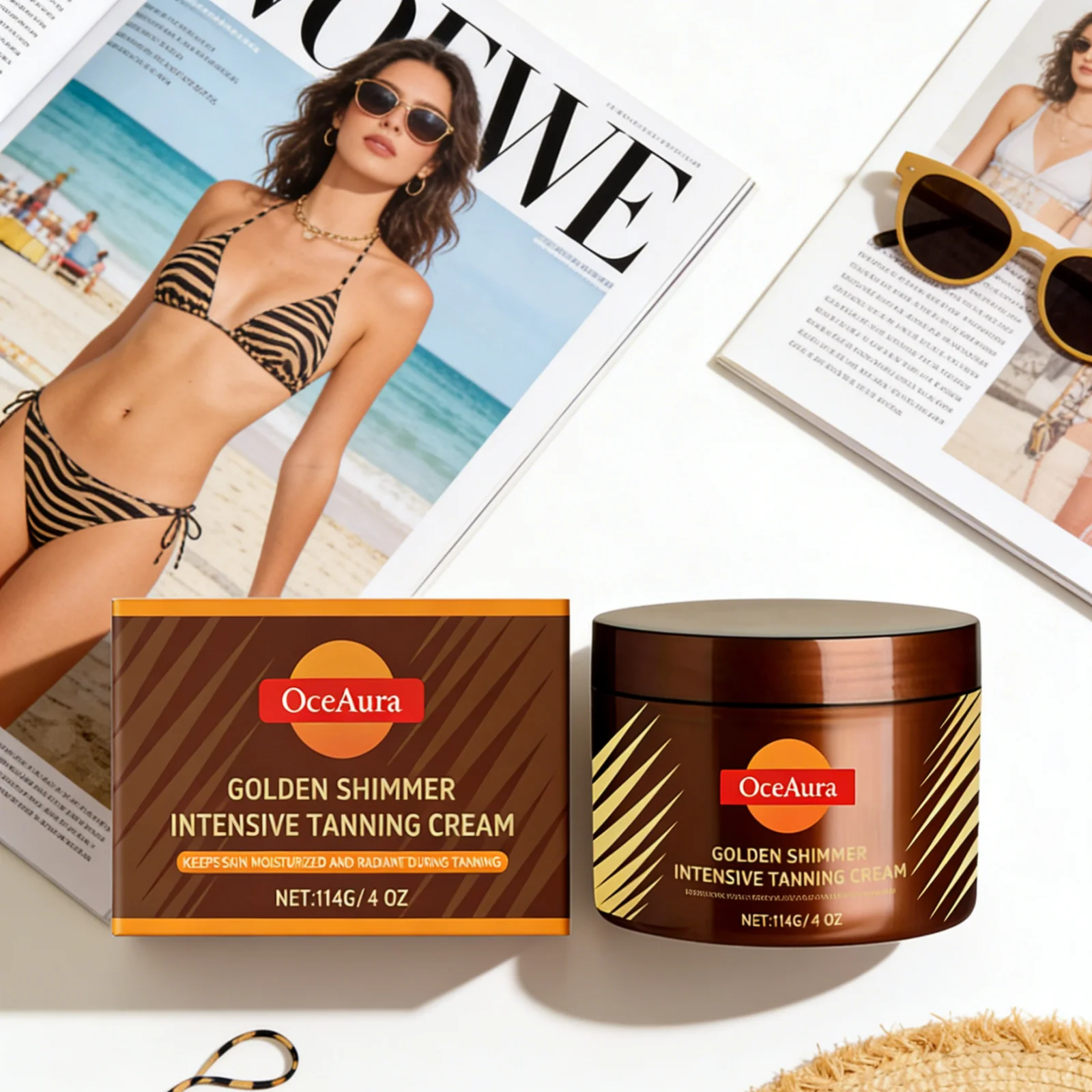 Crema Bronceadora OceAura para el Cuidado Corporal, Acelerador del Bronceado de Larga Duración, Loción Corporal Bronceadora para una Piel Radiante e Hidratada