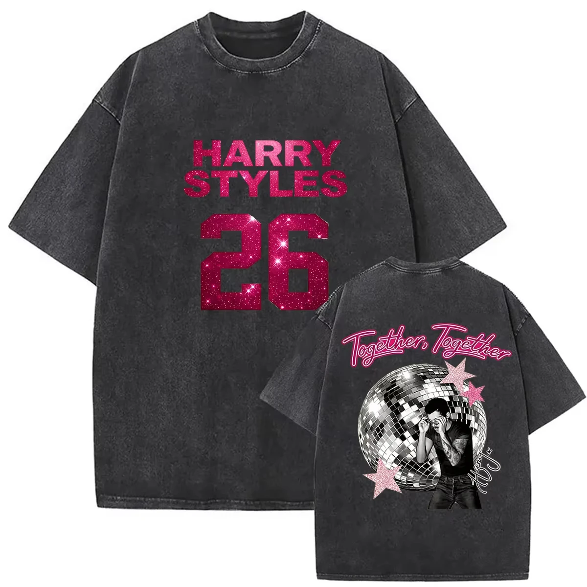 T-shirt unisexe tendance été, style vintage, effet délavé, merch Harry Styles Together Tour 2026, streetwear, vente flash