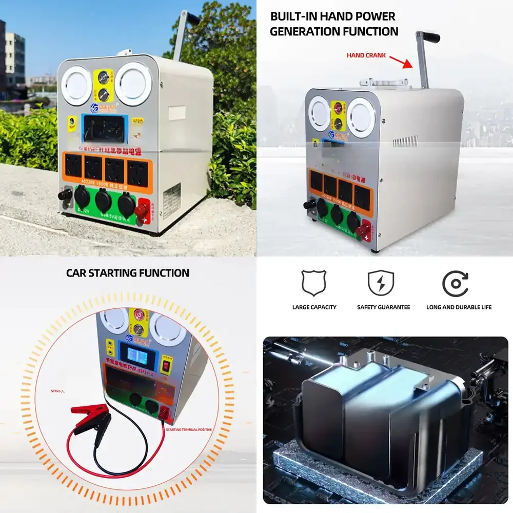 Hand Crank Generator for Mobile Phones and Outdoor Devices AC220V 1500W Portable Power Station DC12V 120W Emergency Charging