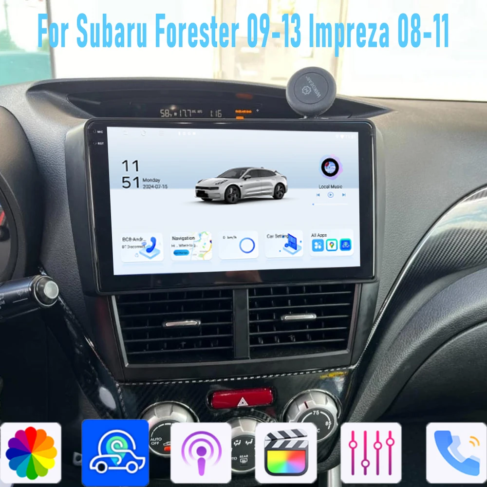 

9 дюймов для Subaru Forester 09-13 Impreza 08-11 Автомобильный радиоприемник GPS Мультимедиа Carplay Android 15 Беспроводная навигация Интеллектуальный 4 ГБ + 64 ГБ