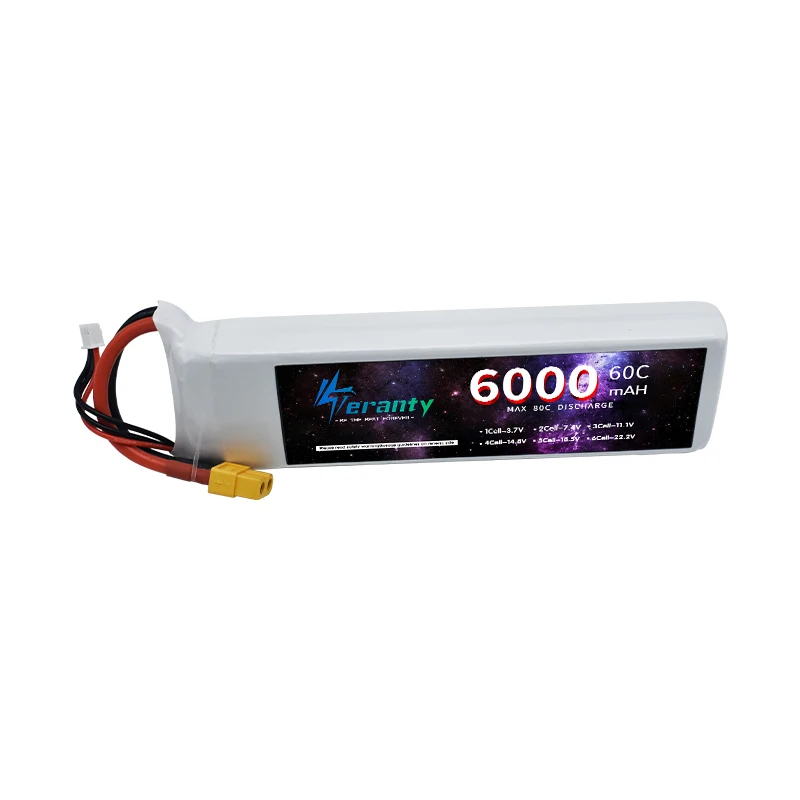 TERANTY 7.4v Lithium Battery 2S 6000mAh 60C Lipo Battery For RC Racing Car Model Drones Boats Airplane FPV With XT60 Connector