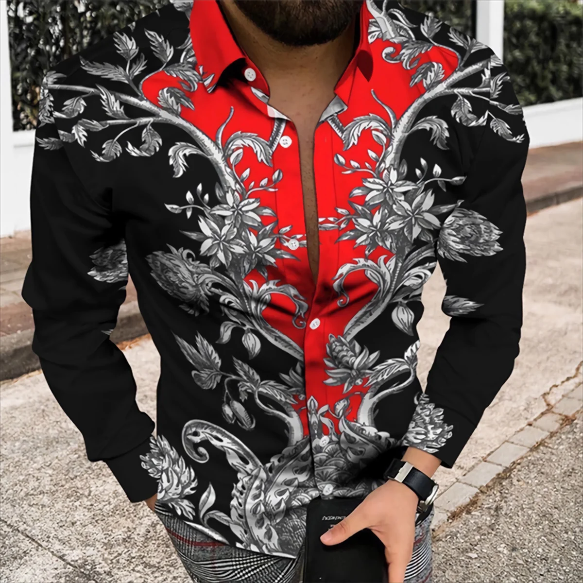 Camisa estampada de manga larga para hombre, Top suave y cómodo de lujo para fiesta al aire libre, primavera y verano