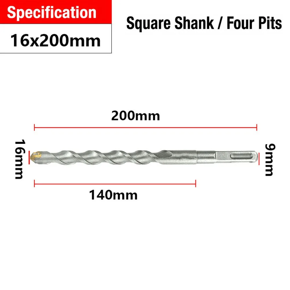 1Pcs Square Shank SDS Plus Masonry Drill Bit 110-500mm 6-20mm Carbide Concrete Drill Bit Twin Spiral 40Cr Steel Alloy