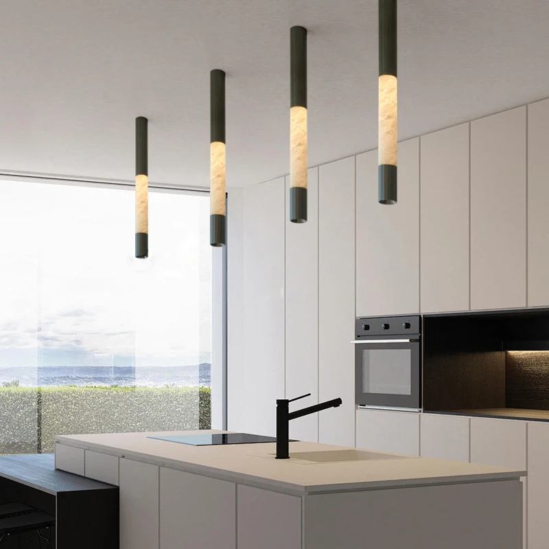 Led Home Decor Bar Kitchen Island Lamparas De Techo Black Nordic Lamps New Design，3000K Luxury Marble Ceiling Lights Long