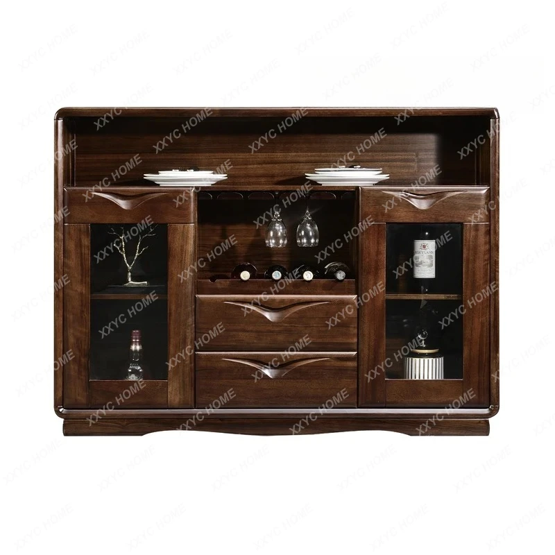 X-S New Chinese black walnut solid wood dining side cabinet simple modern kitchen living room multi-functional   model