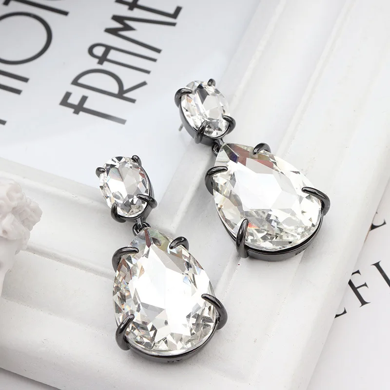 Black Personality Irregular Gem Inlaid Fashionable European and American Genius Designer Earrings